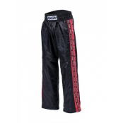 KWON saténové kalhoty černé s červeným pruhem